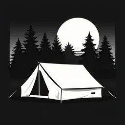 vector illustration of a retro campsite, no background, 1 9 8 0 s, mono