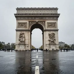 paris in the rain photorealistic, atmospheric, octane 3 d, anamorphic lens, gritty, detailed, puddles, artstation