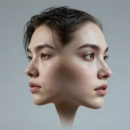 profile of an android face mixed with a human's face