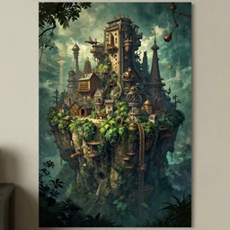 steampunk city on a cliff, dense foliage poster art by kim jung giu and weta studio, and lucasfilm and jesper ejsing and norman rockwell greg rutkowski frank frazzeta