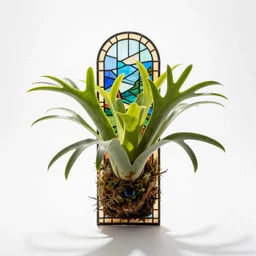 stained glass staghorn fern, studio photography, full body, isolated on a pure white background, centered, entire subject in frame, sharp focus, soft studio lighting