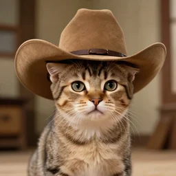 film still of the kitten with the cowboy hat on its head in the 1 9 8 0 s american comedy movie, the cats won the west, 4 k