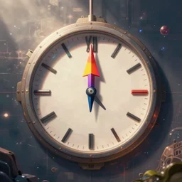 centred clock arrow colourful scifi illustration art by tim doyle