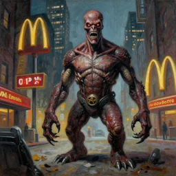 mcdonald's in a city in hell, wayne barlowe painting