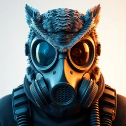 a 3 d render of an owl gasmask, octane render, unreal engine, hyper realistic, detailed