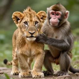 new species that looks like a cross between a lion cub and a monkey, photorealistic, natural lighting, trending on artstation