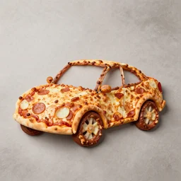 car made out of pizza