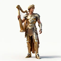 armored apollo with lyre, high detail digital art, full body, standing, isolated on a pure white background, centered, whole figure in frame, sharp focus, studio lighting