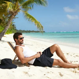 Sam Fisher from Splinter cell relaxing on a tropical beach
