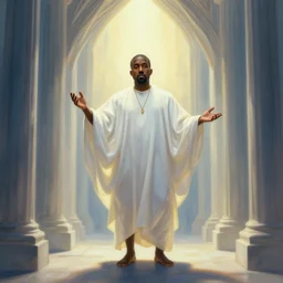 kanye west at the pearly gates of heaven, beautiful painting, artstation, smooth, holy lighting