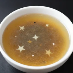 space cosmos and star flavoured soup in a bowl, food photography