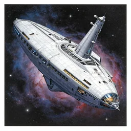 illustrated by moebius and greg rutkowski, giant spaceship, nebulae, starry sky, vintage cover of sci - fi magazine