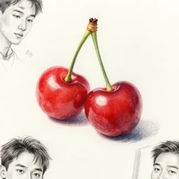 closeup cherries sketch by 司 机 and 黄 凤 年 啊, rongzhen luo, fenghua zhong, ruan jia. fine details, trending on artstation. nexon, tencent, netease, huaban, wechat, bilibili, neowiz, kakao games