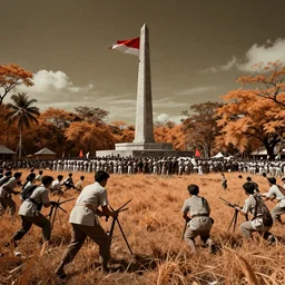 A shot from a Films about the Indonesian National Revolution, infared photography, 8K, film render, extremely detailed, rendered in Octane