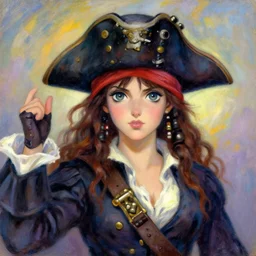 a portrait of a female pirate, very anime in impressionist style, trending artwork, 4 k, anime painter studio, by claude monet