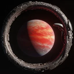 movie still frame, sci - fi alien megastructure of metal greeble rings around red striped planet, beautiful composition, 8 k, cgi, by ridley scott, zack snyder and michael bay