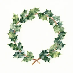 realistic watercolor painting of square wreath of holly centered on a white background, detailed art by kay nielsen and walter crane, illustration style, watercolor