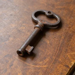 ancient rusted key in a Eileen table