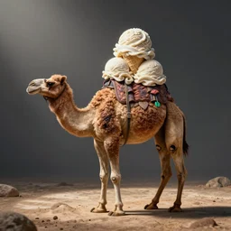 a camel with scoops of ice cream on its back instead of humps