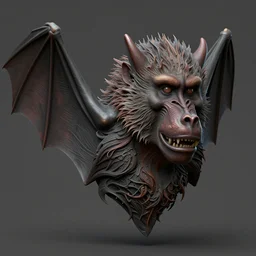 baboon bat hybrid head, grimdark, detailed sculpt, zbrush, unreal engine 4, no background