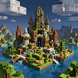 the lost city of atlantis in the style of minecraft