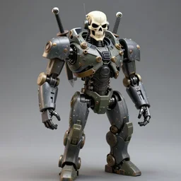 combat android, skeletal face, swords for arms, military prototype, photography