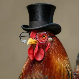 portrait of a rooster, with top hat!!! and monocle!!!, high quality, digital painting
