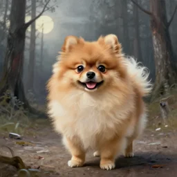 a pomeranian in the art style of zdzislaw beksinski