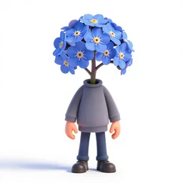 spotted forget-me-not, stylized pixar-style 3d render, full body, isolated on a pure white background, centered, entire subject in frame, sharp focus, soft studio lighting