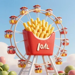 a ferris wheel with french fries on it, high quality, artstation, fantasy