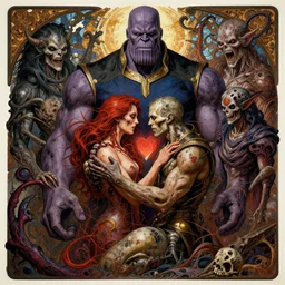 the platonic ideal of love death and robots of cletus kasady ultimate carnage thanos dementor doctor manhattan chtulu nazgul, detailed, intricate, hyperrealism, intense, scary, decay, dmt, art by brock hofer and artgerm and greg rutkowski and alphonse mucha