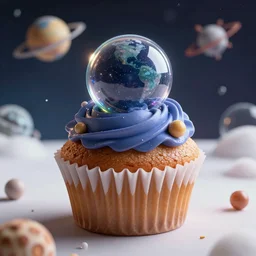 a photorealistic cupcake in outer space wtf man