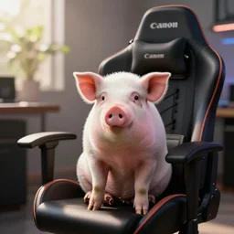 photo of a pig sitting in a gaming chair next, taken with canon eos - 1 d x mark iii, bokeh, sunlight, studio 4 k