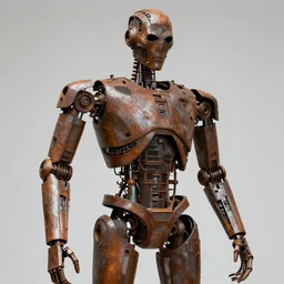 sculpture of 🤖 made of iron waste, detailed
