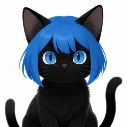 anthro black cat with blue hair and blue eyes, pixiv, digital art