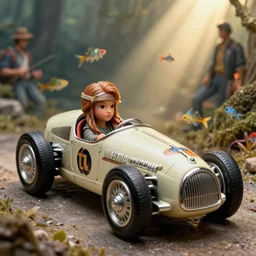 highly detailed closeup portrait of a cute tin toy retro racing car, nicoletta ceccoli, mark ryden, lostfish, earl nore, hyung tae, frank frazetta, global illumination, god rays, detailed and intricate environment