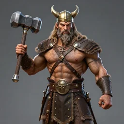 a muscular Viking deity holding a hammer, highly detailed digital art
