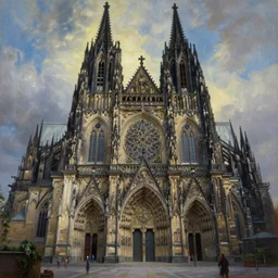 portrait oil painting, an outside view looking at a gothic cathedral in hell, ultra realistic, wide angle, intricate details, artifacts, luminous skies, highly detailed, michael cheval, peter mohrbacher, boris vallejo, jessica rossier, oil painting, highly detailed, cinematic lighting