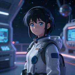 anime portrait of a girl!!! in space, arts station, ( ( ( blurred ) ) ), high quality!!! cinematic!!! post - processing effects!!!