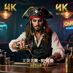 a high quality portrait of a pirate bartender in a cyberpunk cyberpunk cyberpunk cafe, realism, 8k, award winning photo