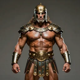 enrico letta warlord wearing bronze age clothing, bodybuilder, anatomical, symmetrical, zoom out, high quality, high definition, 8 k, photograph photorealistic by frank frazetta