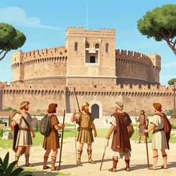 a group of roman architects building a castle on the outskirts of the city rome.