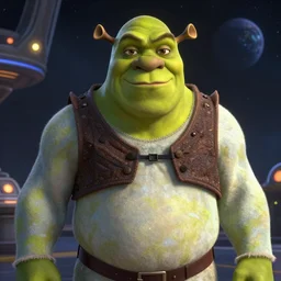 portrait of sexy Shrek, gross, unattractive, rule of thirds, captivating glowing lights, Star Trek setting, on interstellar space, photo realistic by Yaşar VURDEM , artstation, unreal engine, character concept art by Moebius, high quality printing