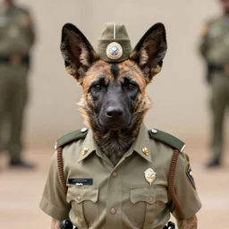 A photo of the world's greatest sheriff: an african painted dog wearing a hat!