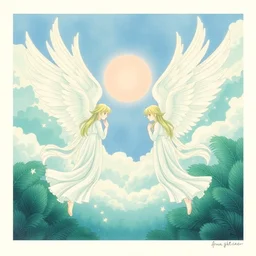 album cover art for katakana angels sun grace blue green white akihiko yoshida