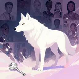 a dreamy otherworldly key shot of white wolf, pixiv fanbox, dramatic lighting, maximalist pastel color palette, splatter paint, pixar and disney exploded - view drawing, graphic novel by fiona staples and dustin nguyen, peter elson, alan bean, wangechi mutu, clean cel shaded vector art, trending on artstation