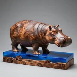 hippopotamus, wood art, blue!! epoxy resin, sculpture, wood carving, wood sculpture, wood art, wooden decoration, hand made, wooden hippo