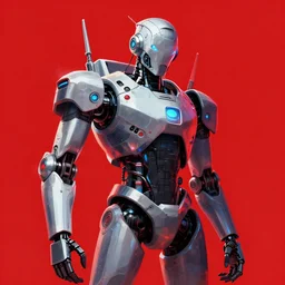 robot with a red background, cyberpunk art by dr. atl, featured on behance, shock art, kinetic, synthwave, artwork