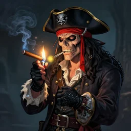 pirate lighting his cigar with black dragon instead of lighter, digital art, trending on artstation