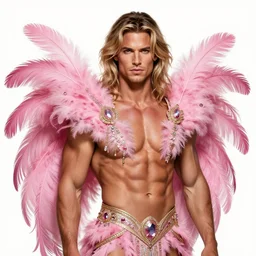 muscled Cameron Diaz as a ruggedly handsome hero wearing pink feathers, intricate, elegant, tasteful, highly detailed, centered, digital painting, artstation, concept art, smooth, sharp focus, illustration, art by artgerm and donato giancola and Joseph Christian Leyendecker, WLOP